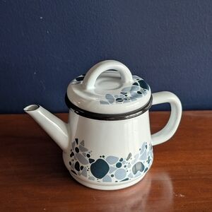 White and Blue Patterned Enamel Mini Teapot